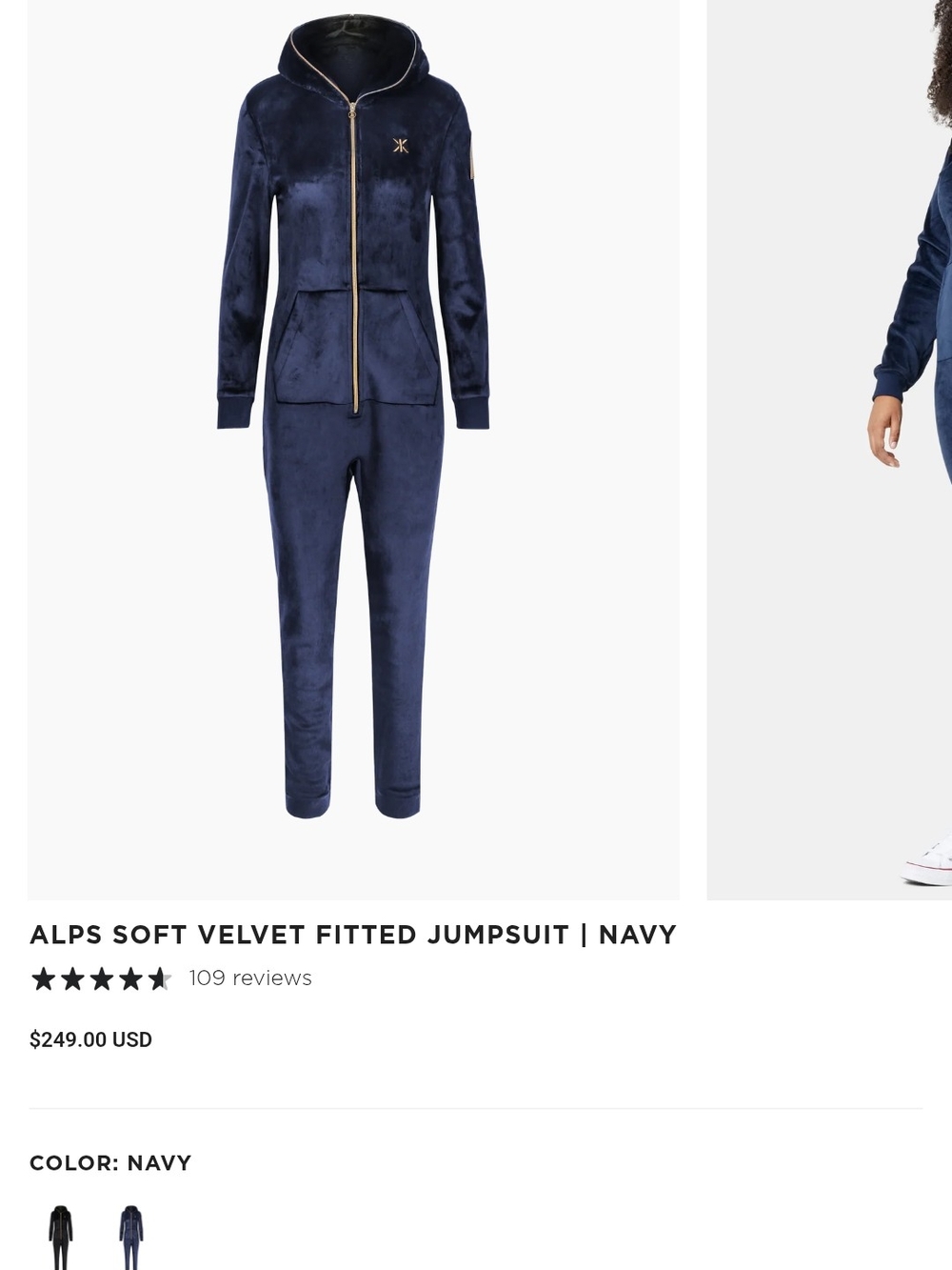 Onepiece Navy Blue Hooded Jumpsuit with Gold Zip